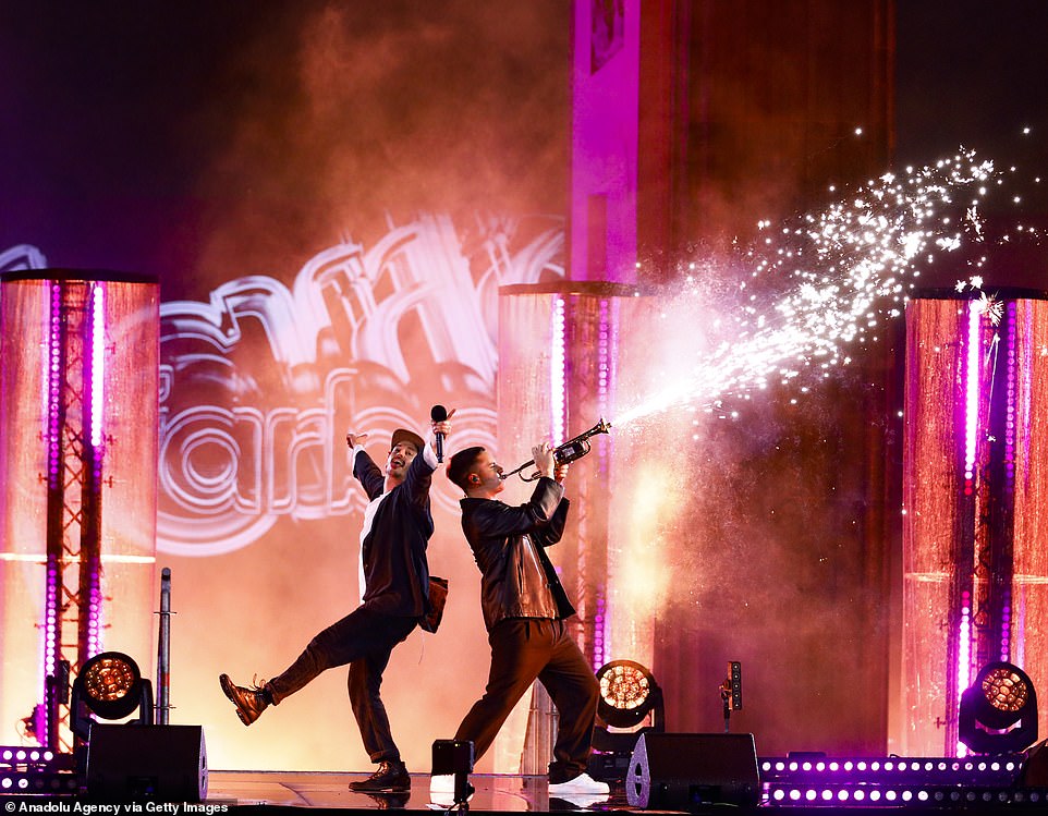 Concerts held at Brandenburg Gate during the New Year's Eve TV broadcast production in Berlin, Germany