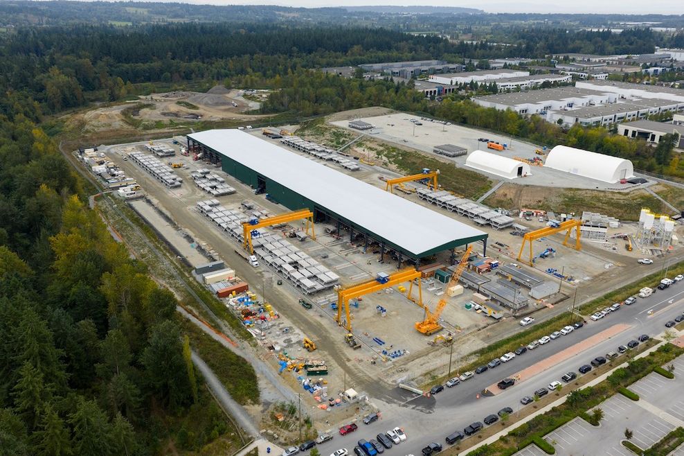 surrey-langley skytrain construction campbell heights pre-cast facility september 2025