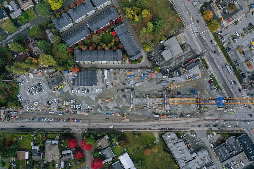 surrey-langley skytrain construction surrey sprinter 152 street station october 2025