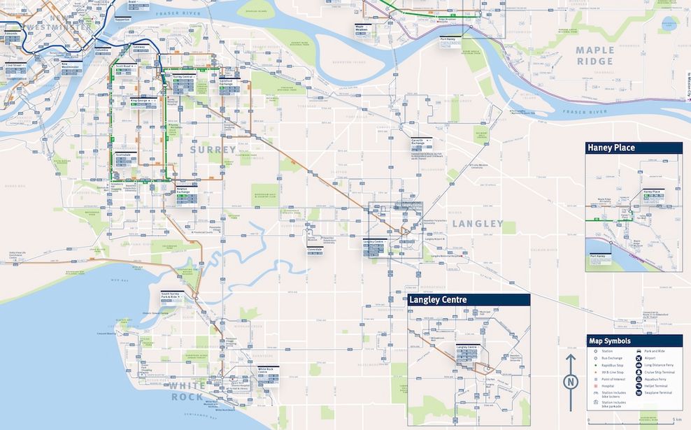 south of fraser east area bus network translink map