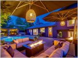 Backyard, Pool Side Fire Pit Table Night Photo